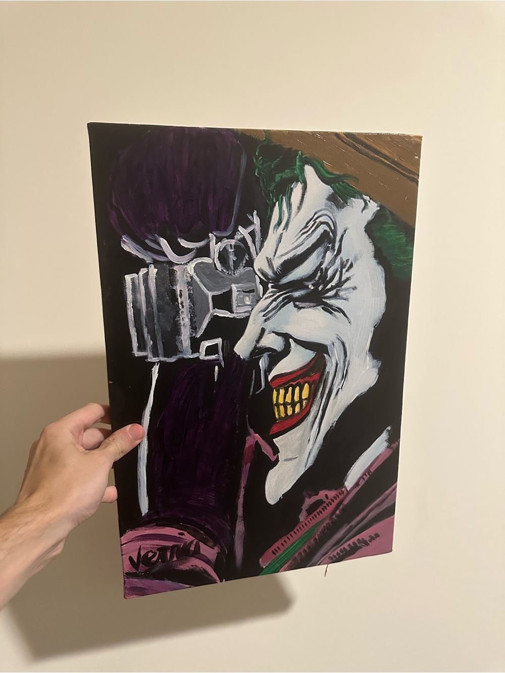 Hand-Painted Purple and White Joker killing joke painting Portrait Canvas 18x12